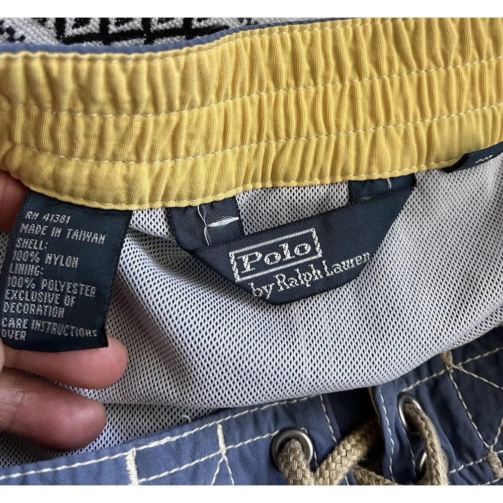 Polo By Ralph Lauren Mens‎ Trunks M Blue Swim Cargo Shorts Mesh Lined